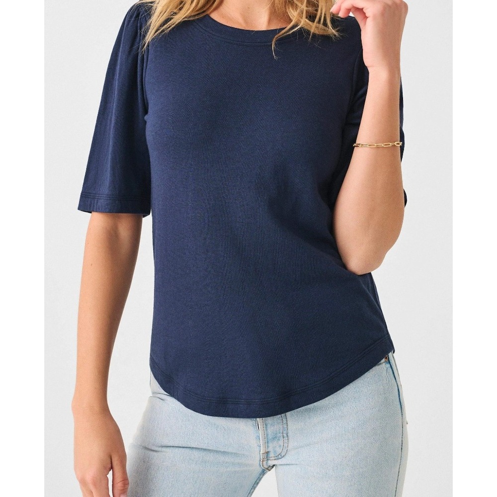 Faherty Cloud Puff Sleeve Tee Navy Pima Cotton Womens XS